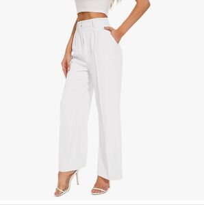 FUNYYZO Elegant White Pleated Pants Size Med